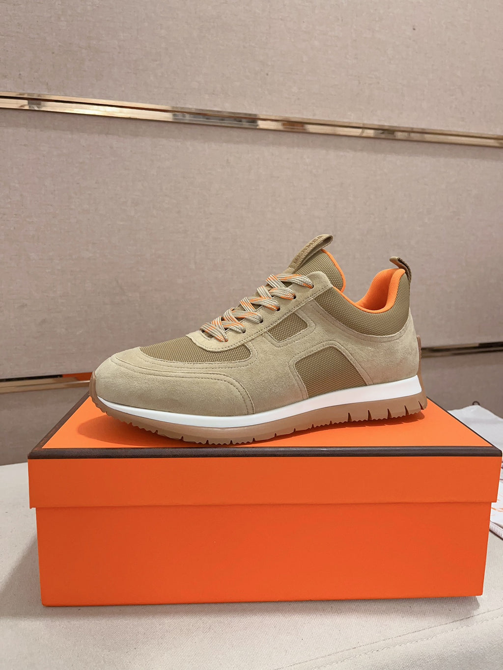 Hermès Trail Sneaker "Beige" Suede Mesh Men Outdoor Sneakers