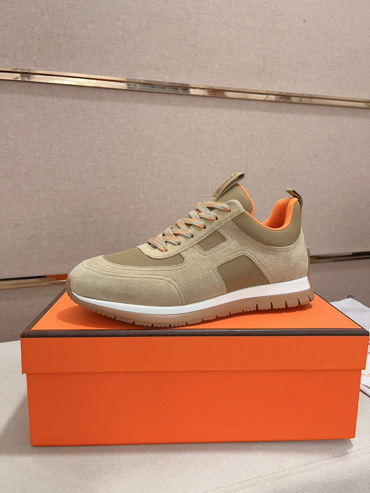 Hermès Trail Sneaker "Beige" Suede Mesh Men Outdoor Sneakers