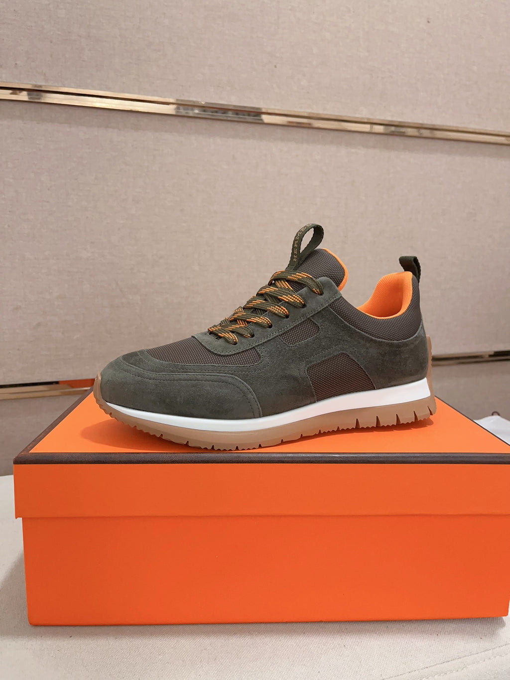 Hermès Trail Sneaker "Olive Green" Suede Mesh Men Outdoor Sneakers