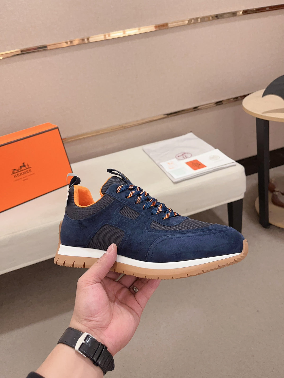 Hermès Trail Sneaker "Navy Blue" Suede Mesh Men Outdoor Sneakers
