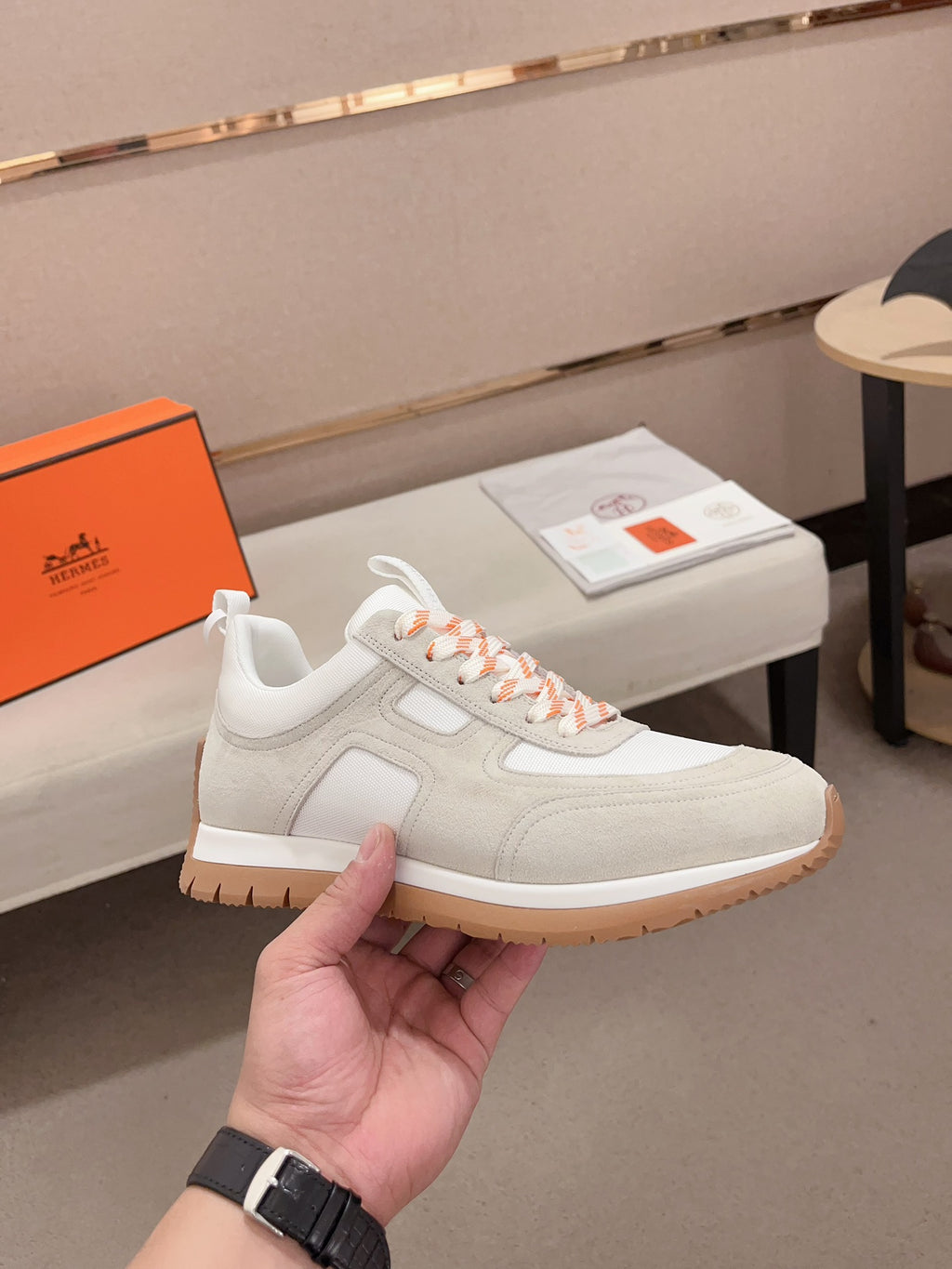 Hermès Trail Sneaker "Light Grey" Suede Mesh Men Casual Sneakers