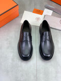 Hermes Group Series "Black" Smooth Calfskin Penny Men Loafers