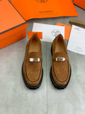Hermes Group Series "Camel" Suede Kelly Buckle Men Chunky Loafers