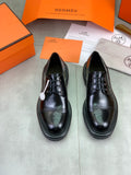 Hermes Group Series "Black" Patent Leather Cap Toe Men Derby Shoes