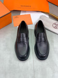 Hermes Group Series "Black" Grain Leather Men Penny Loafers