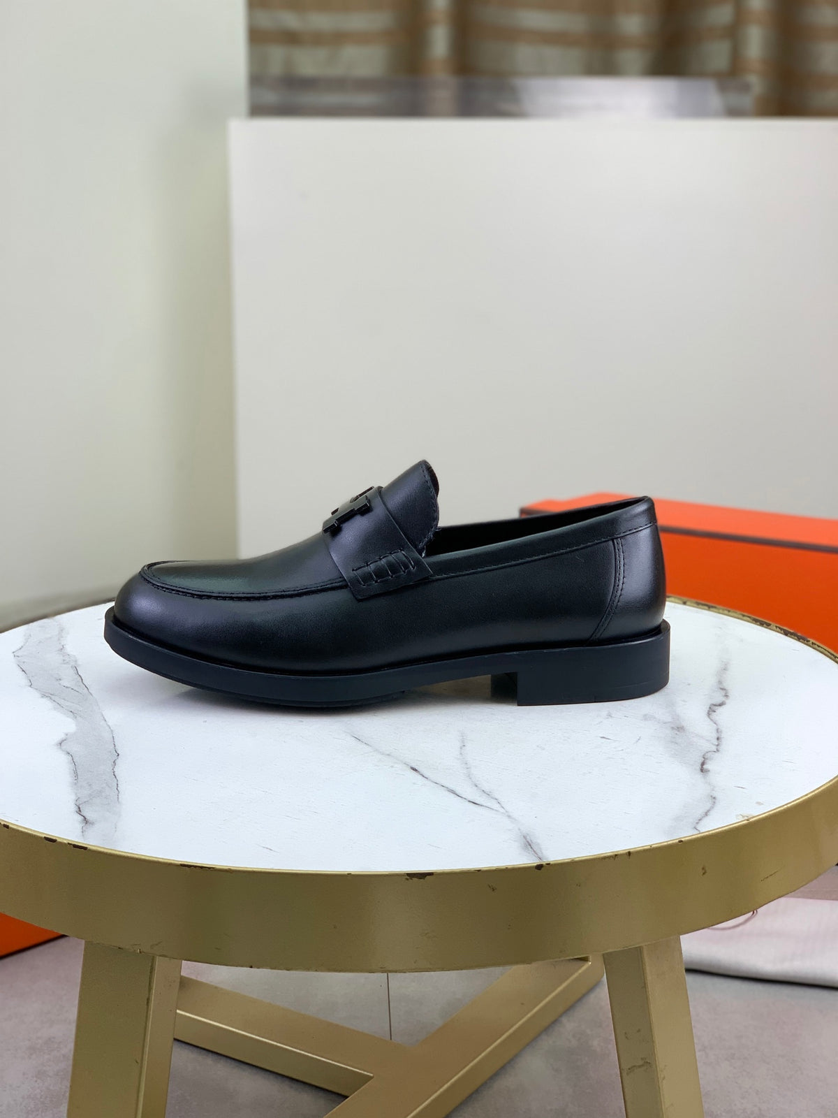 Hermes Group Series "Black" Smooth Leather H Logo Men Loafers